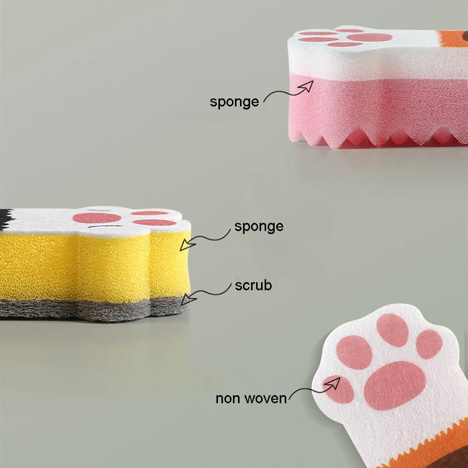 Kawaii Cat Paw Kitchen Scrub Sponges 🐾✨ - Heavy Duty Non-Scratch Dishwashing Pads (3PCS) for Fun & Effective Cleaning! 🧼💖