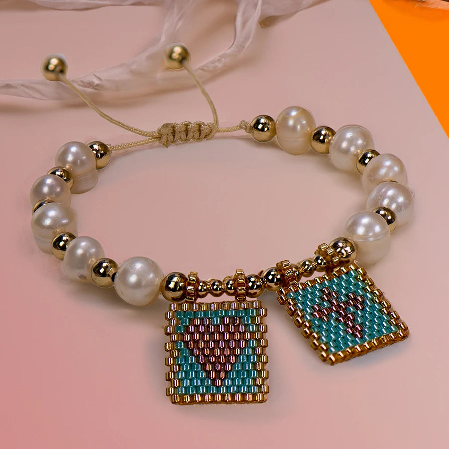 Woven Pearl Cross Heart Bracelet Beaded Miyuki Boho Christian Religious Charm Jewelry Womens 2023 Fashion Love Blessing Gift