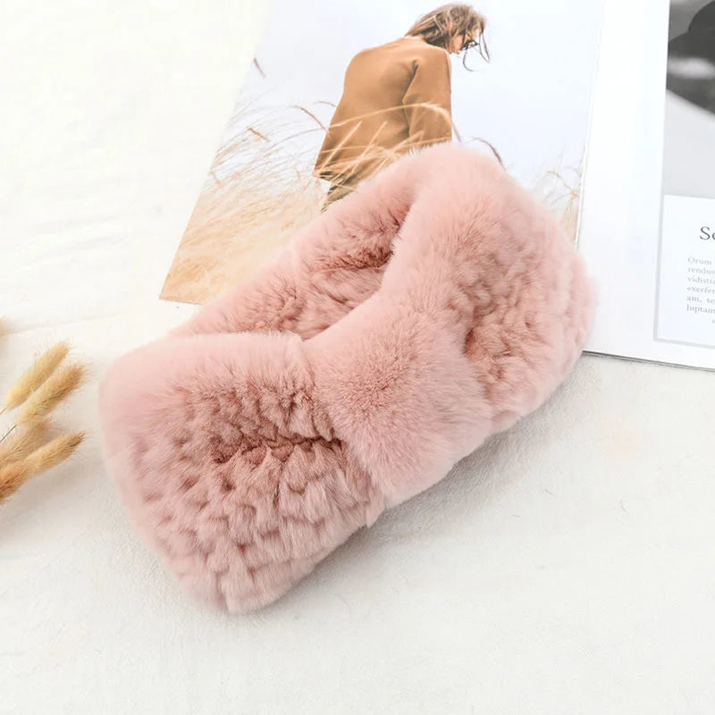 Lux Rex Rabbit Fur Knit Headband For Winter Warmth And Cute Vibes 🧣🐇