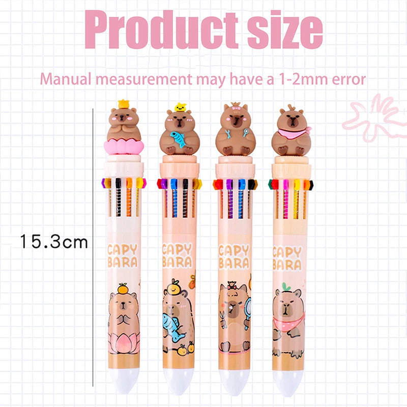 Kawaii Capybara Colorful Pens 🐾✨ | 10 Cute Ballpoint Pens for School & Office 💖🎨 | Adorable Stationery Gifts for Students
