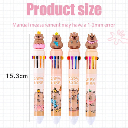 Kawaii Capybara Colorful Pens 🐾✨ | 10 Cute Ballpoint Pens for School & Office 💖🎨 | Adorable Stationery Gifts for Students