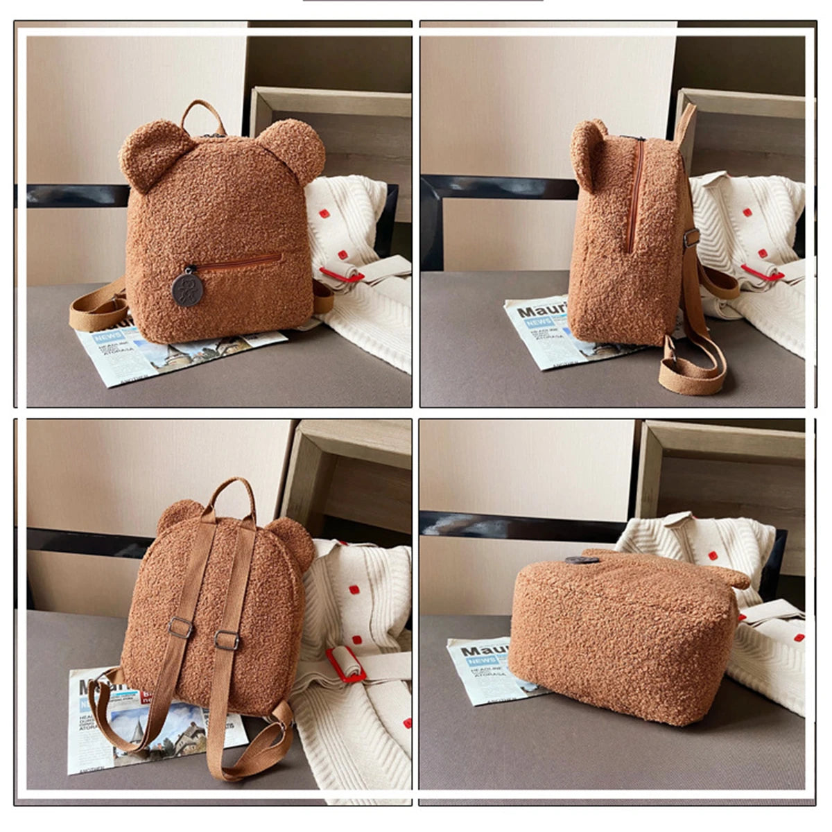 🐻 Cute Bear Ears Plush Backpack 🎒✨ - Pixie Quill