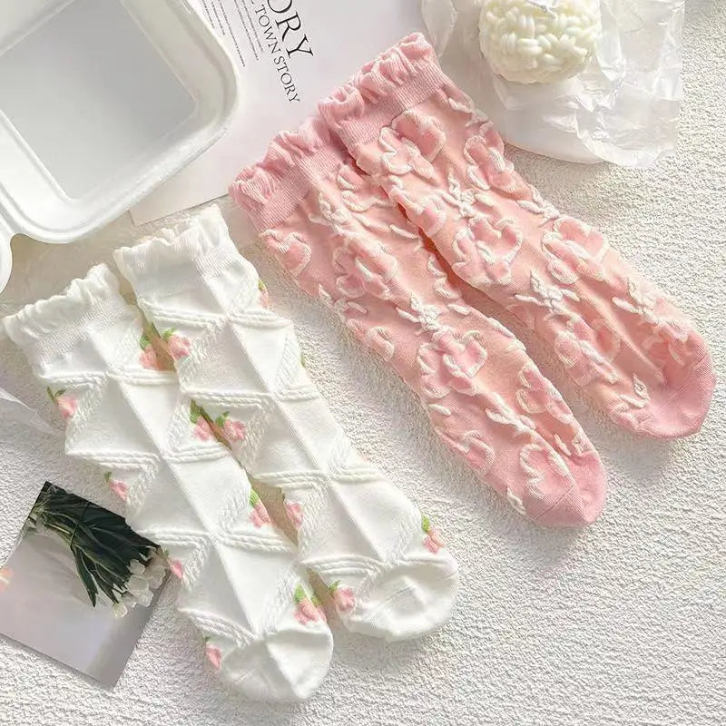 Ruffled White Socks Set 🌸👣 - 5 Pairs of Sweet Cotton Cuties for Spring & Summer! 💖 - Pixie Quill