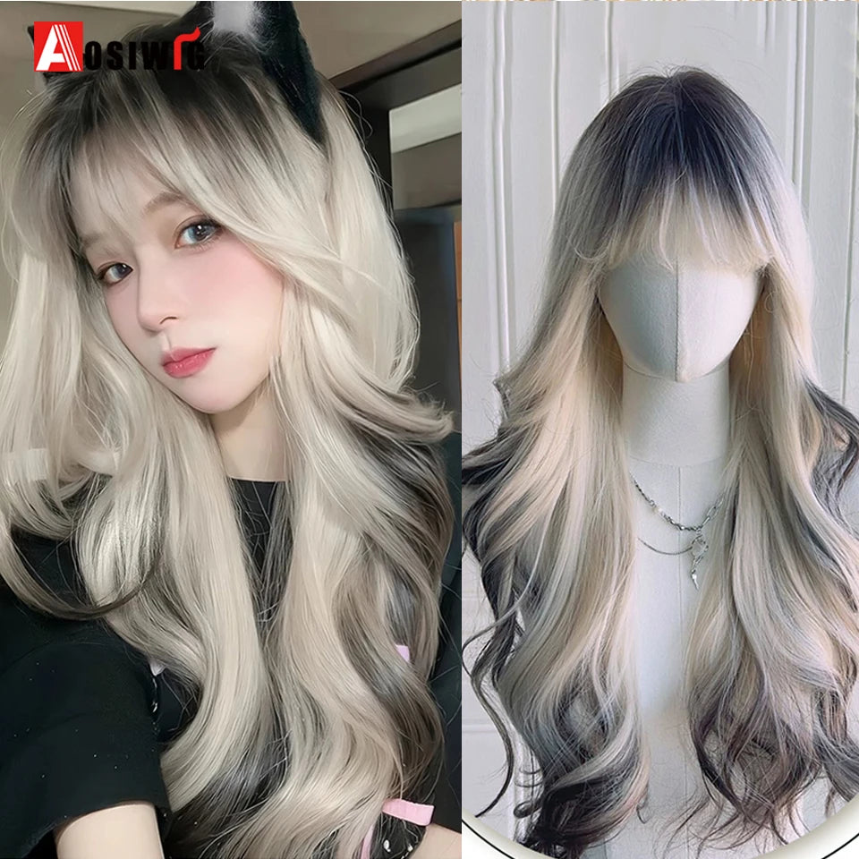 Kawaii Black & Blue Long Straight Lolita Wig 💖✨ Perfect for Cosplay & Parties! 🎉🎀