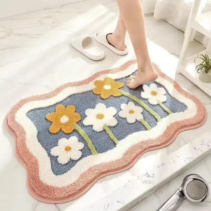 Kawaii Floral Plush Bathroom Mat 🌸✨ | Soft, Absorbent & Non-Slip Floor Carpet for Cozy Spaces! 🛁💖