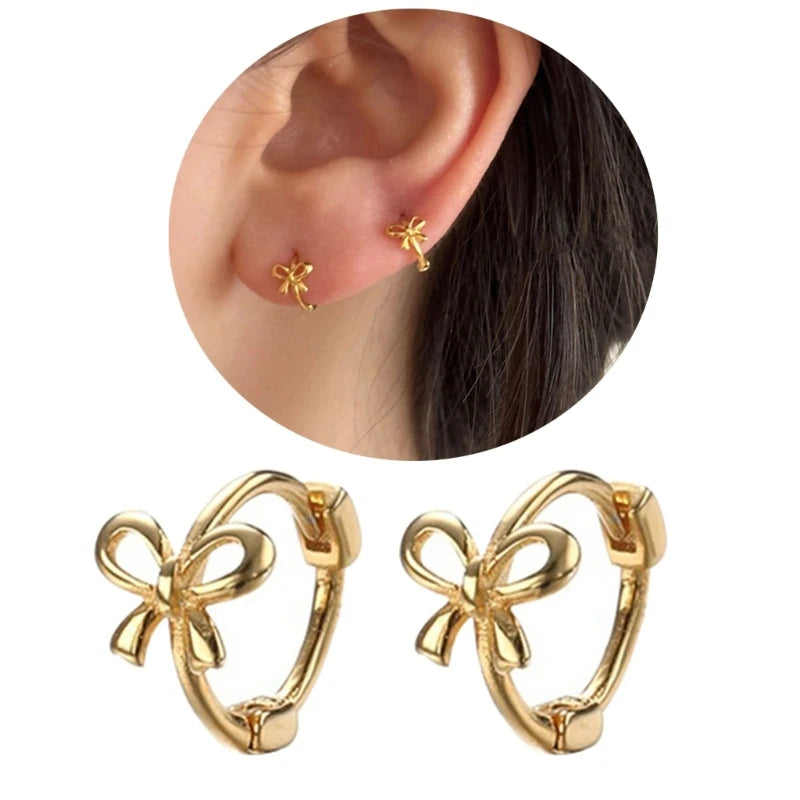 Kawaii Bowknot Hoop Earrings 🎀✨ Cute Ear Piercing Jewelry for Trendy Fashionistas!