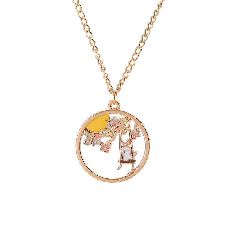 🐰✨ Adorable Sakura Bunny & Cat Pendant Necklace - Cute Charm for Trendy Ladies! 🌸💖 - Pixie Quill