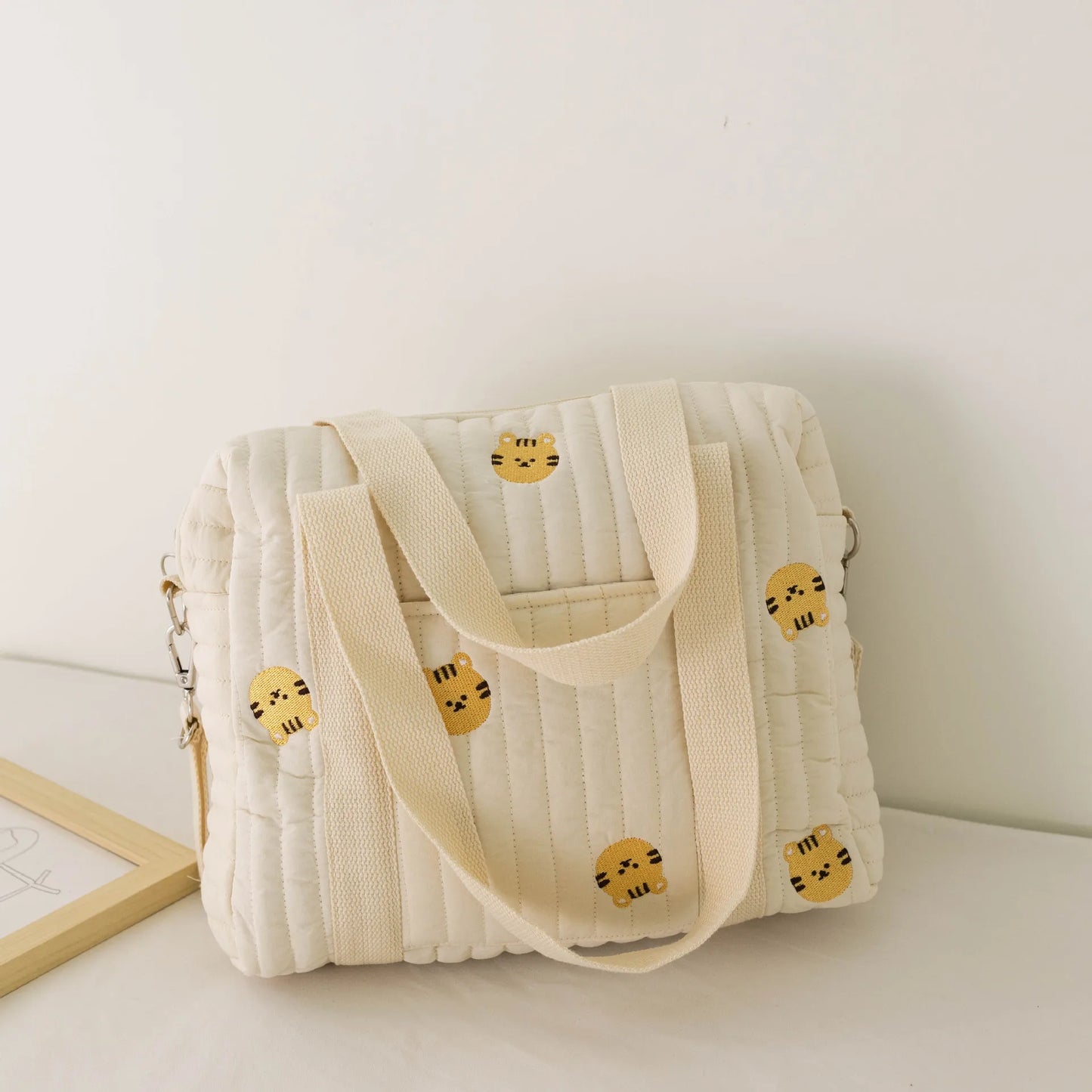 Kawaii Bear Embroidered Baby Diaper Bag 🐻💕 | Stylish Quilted Mummy Messenger Bag for Newborn Care & Stroller Storage 🌈✨