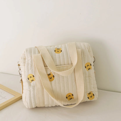 Kawaii Bear Embroidered Baby Diaper Bag 🐻💕 | Stylish Quilted Mummy Messenger Bag for Newborn Care & Stroller Storage 🌈✨