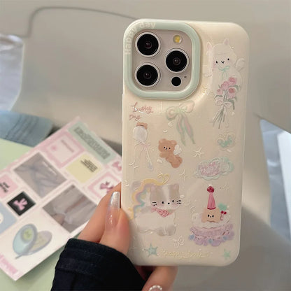 Adorable Cat Angel 🌟🌼 with Bow & Butterfly Soft Phone Case 🌈 for iPhone 11/12/13/14/15 Pro Max