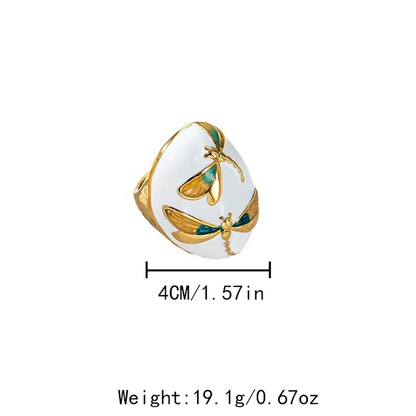 MayRZ Dragonfly Oil Drop Stainless Steel Chunky Ring 14K Gold Plated Unisex Jewelry For Men And Women Cute Accessory 💍🐉✨