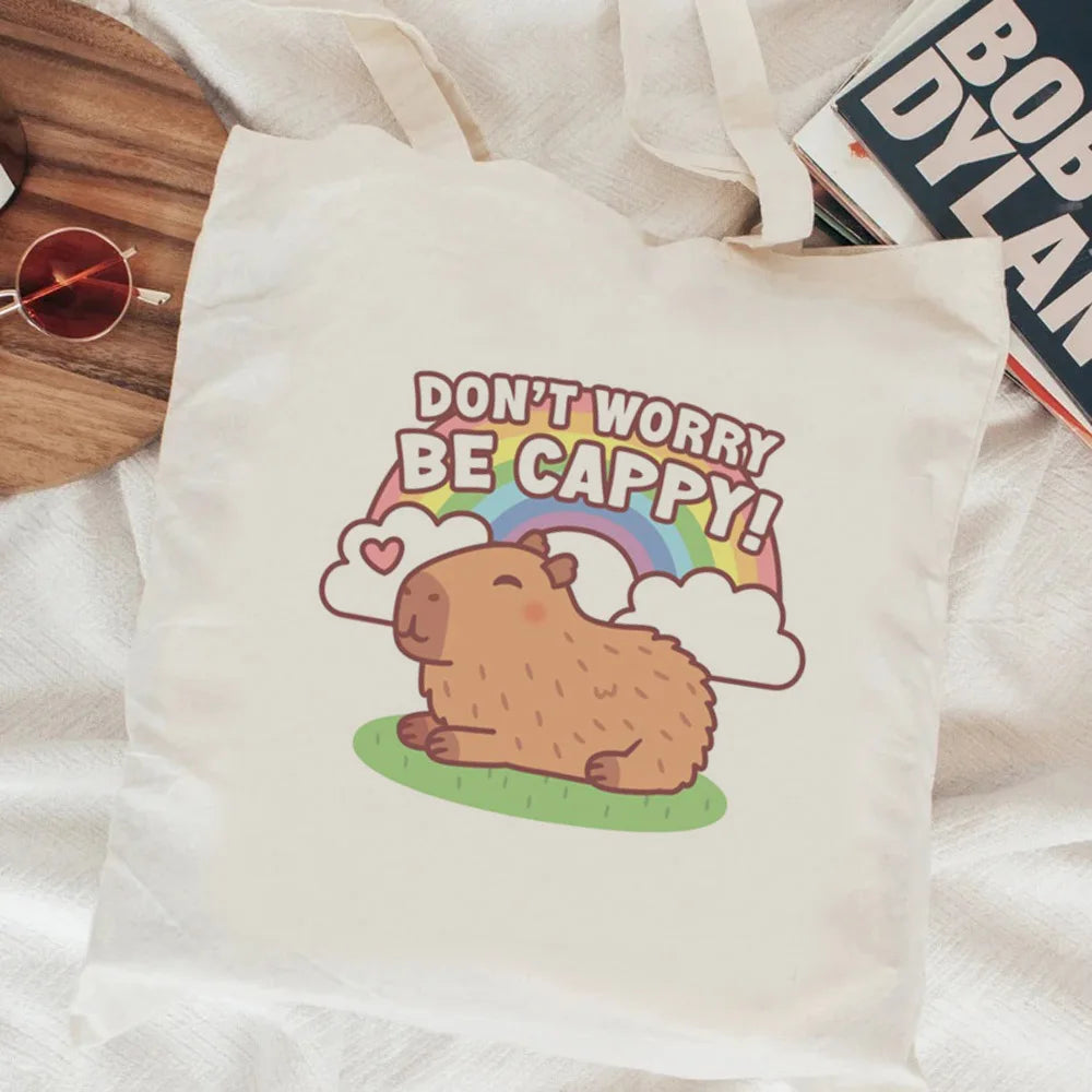 Kawaii Capybara Canvas Shopping Bag 🛍️✨ - Eco-Friendly Tote for Adorable Adventures! 🌿😊