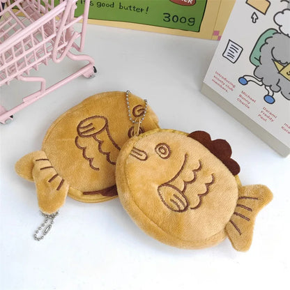 Kawaii Taiyaki Plush Pencil Case 🐟✨ - Adorable Lipstick & Key Zipper Storage Bag for Kids 🎀🎧