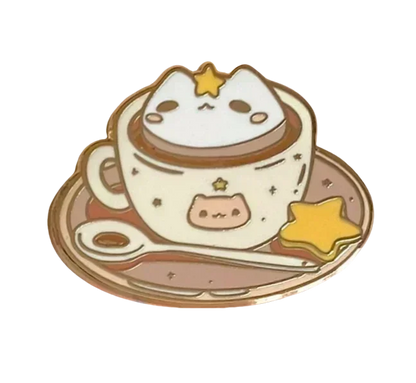 ✨ Kawaii Celestial Cat Cafe Enamel Pin 🌙 - Whimsical Accessory for Playful Styles! 🐾