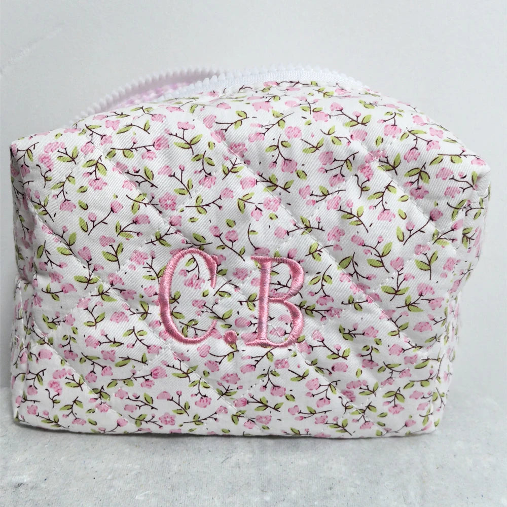 Kawaii Custom Floral Makeup Bag 🌸✨ | Adorable Cotton Travel Toiletry Case 🎀 | Personalized Birthday Gift for Girls 🎉
