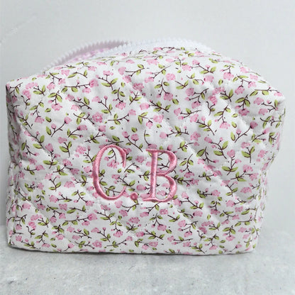 Kawaii Custom Floral Makeup Bag 🌸✨ | Adorable Cotton Travel Toiletry Case 🎀 | Personalized Birthday Gift for Girls 🎉