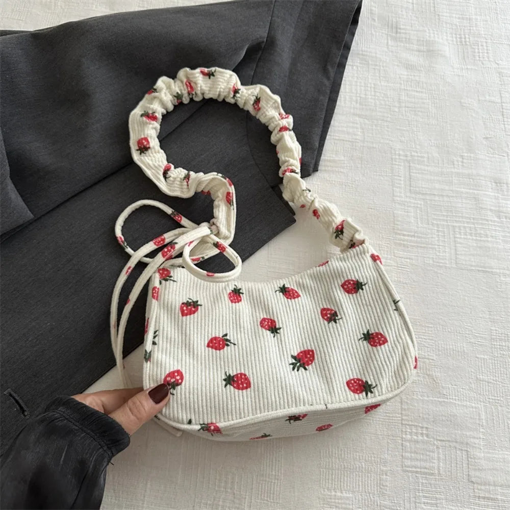 ✨Berry Sweet Corduroy Tote 🍓🌈 - Trendy Y2K Large Capacity Shoulder Bag for Stylish Girls! 👜💕 - Pixie Quill