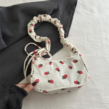 ✨Berry Sweet Corduroy Tote 🍓🌈 - Trendy Y2K Large Capacity Shoulder Bag for Stylish Girls! 👜💕 - Pixie Quill