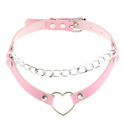 Pink Lace Leather Choker With Heart Pendant, Punk Gothic Style ✨💗