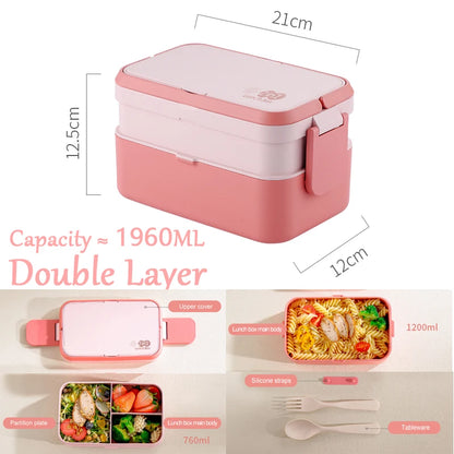 🌟 Bento Buddy: Adorable 3-in-1 Bamboo Fiber Lunch Box 🍱✨ - Double Layer Delight with Cutlery for School, Picnics & More! 🥢💕 - Pixie Quill