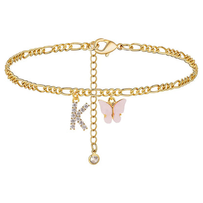 Kawaii Butterfly Initial A-Z Anklets 🌈✨ Waterproof Leg Chains for Trendy Girls | Cute Jewelry Gift for Parties 🦋💖