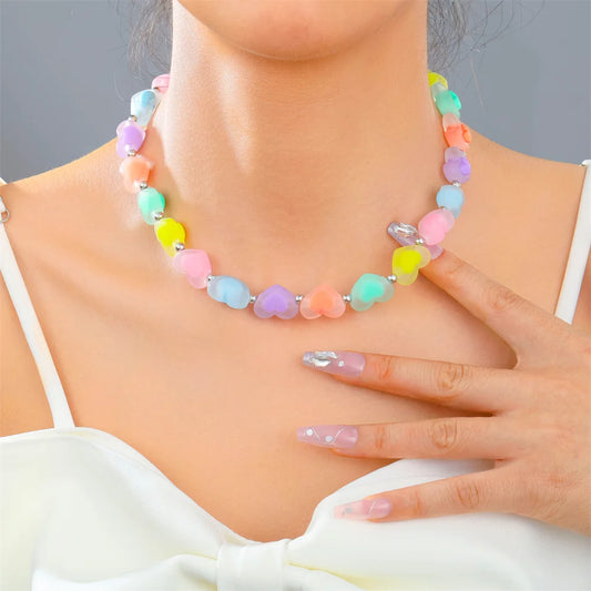 🌈💕 Adorable Heart Bead Choker Necklace for Trendy Girls 🌟✨