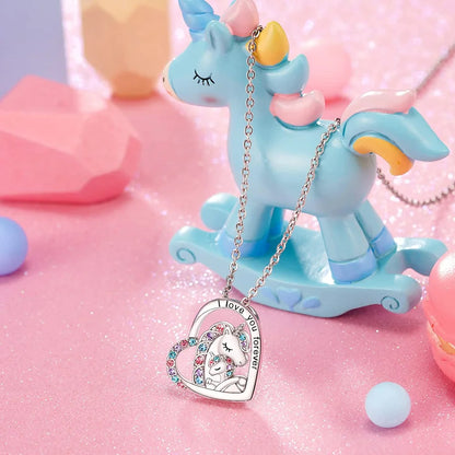 Kawaii Unicorn Heart Pendant Necklace 🌈✨ | Adorable Mother & Child Charm Jewelry for Girls 💖🎁