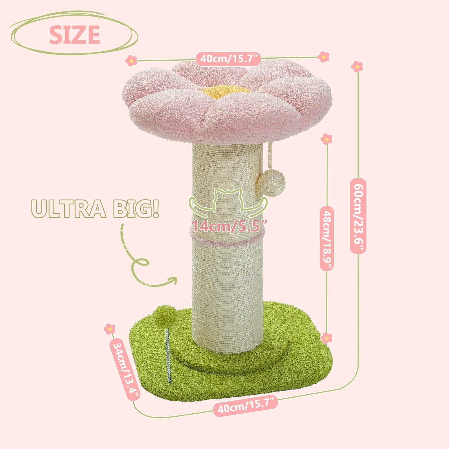 Flower Pink Cat Tree Indoor Scratching Post With Thick Sisal 🐾🌸