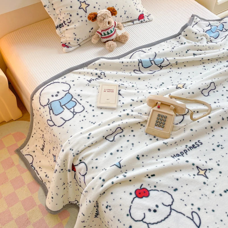 YanYangTian 2024 New Thin blanket sofa cover bedding Cute puppy print Autumn Winter warm comforter Home and decoration - Pixie Quill