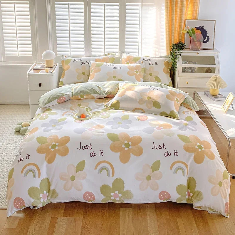 Adorable Strawberry Dreams Reversible Kawaii Bedding Set 🍓✨ Soft Cotton Duvet Cover with Pillowcases