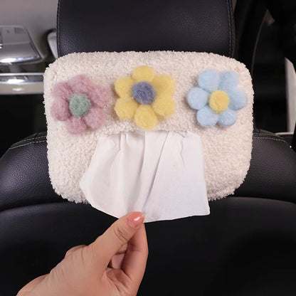 Kawaii Cloud & Flower Plush Tissue Box Holder 🌸☁️ - Adorable Car Napkin Organizer for Back Seat & Armrest! 🚗✨