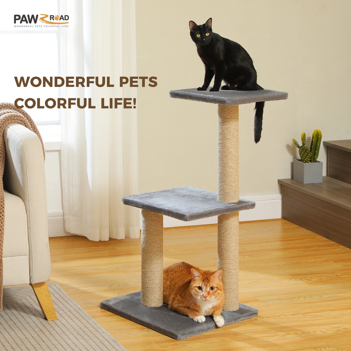 Whisker Wonderland Cat Tree Tower For Indoor Cats Grey Two Styles With Scratching Posts Hammock Top Perch 🐱🪵