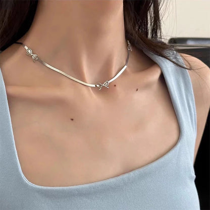 Kawaii Bow Necklace 🌟 | 925 Sterling Silver Minimalist Jewelry 🎀 | Exquisite Personalized Collarbone Chain for Women 💖