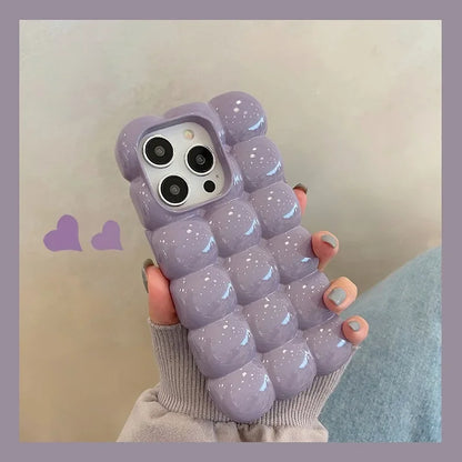 Kawaii 3D Block Lattice iPhone Case 🎀🍬 | Shockproof Soft Silicone Cover for iPhone 11-16 Pro Max ✨