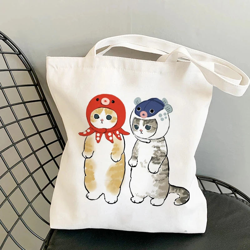 Kawaii Cat Canvas Tote: Adorable Shoulder Bag for Fashionable Girls 🐾🌟 - Pixie Quill