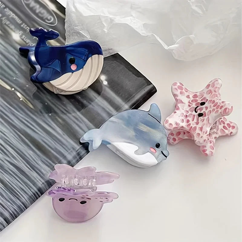 🐚✨ Adorable Ocean Friends Mini Hair Claw Clips - Cute Crabs, Whales & Starfish Hair Accessories for Women! 🌊🐳