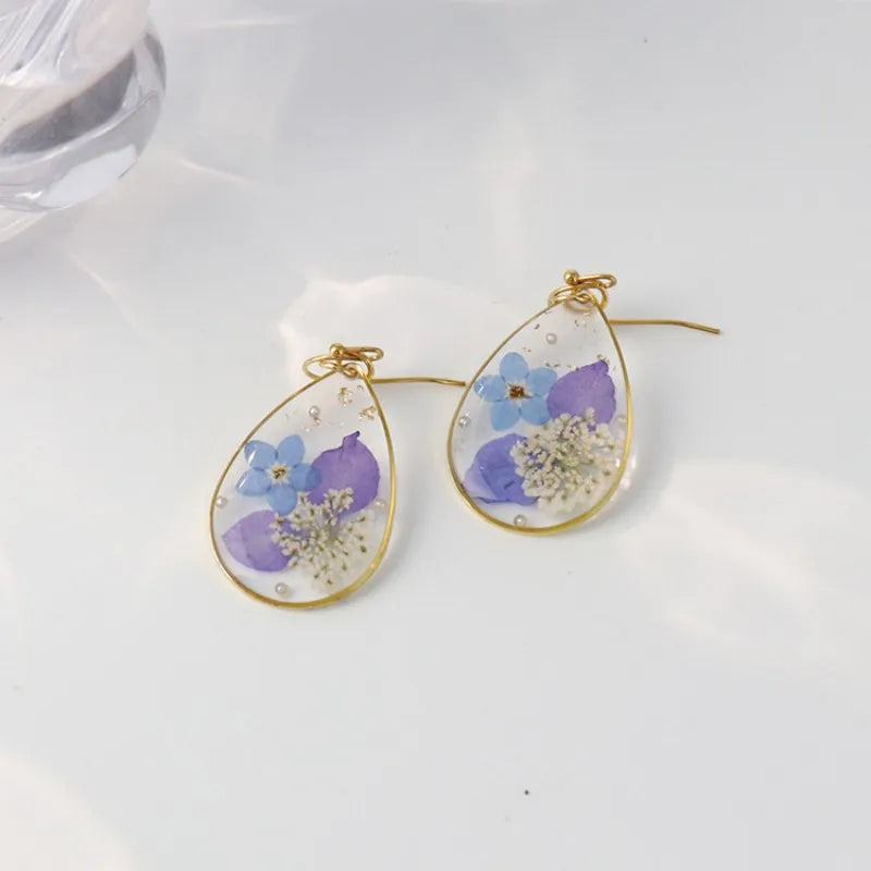 Pastel Pressed Flower Resin Drops Earrings 🌸 Elegant Geometric Jewelry For Women