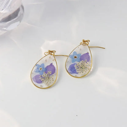 Pastel Pressed Flower Resin Drops Earrings 🌸 Elegant Geometric Jewelry For Women