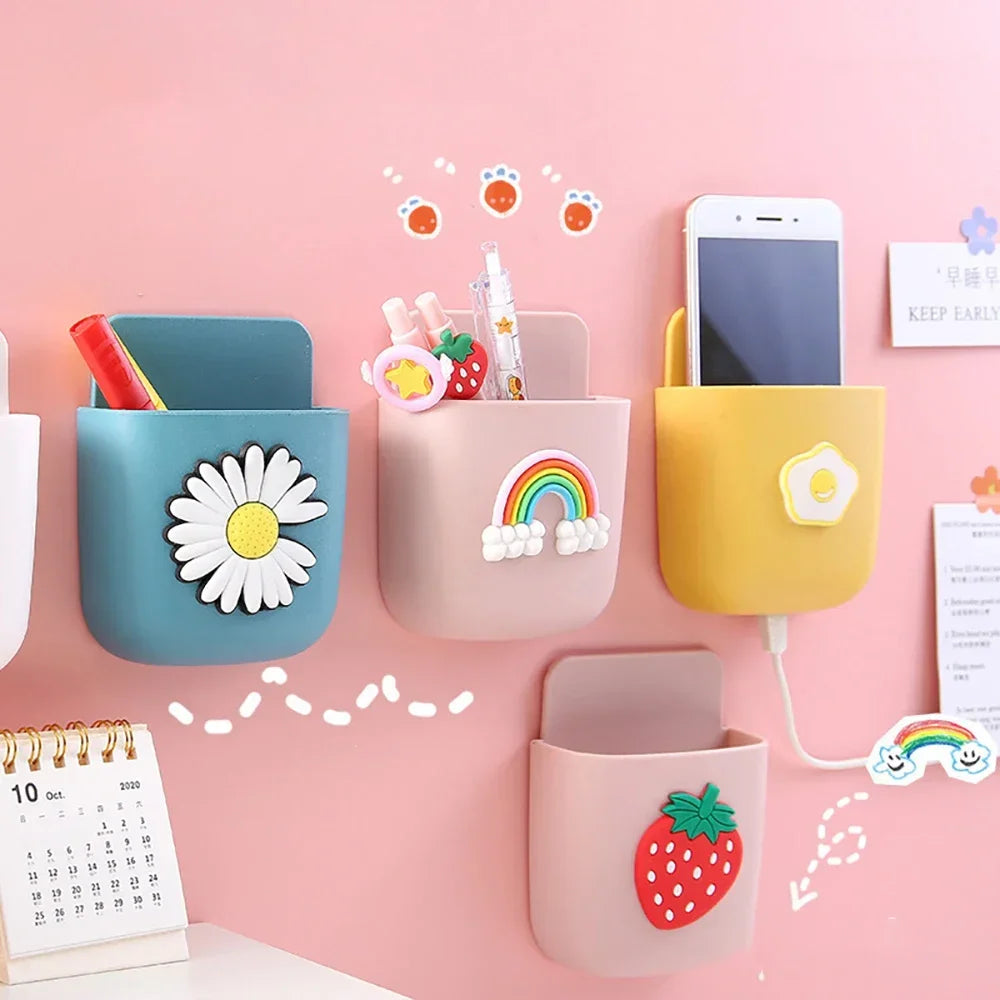 Kawaii Self-Adhesive Desk Organizer 🐾✨ | Cute Pen & Remote Holder for Office & Home 🏠🎨