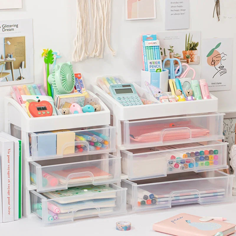 Kawaii Multi-Layer Drawer Organizer 🌟✨ | Cute Desktop Storage Box for School & Office Supplies 🖍️💖