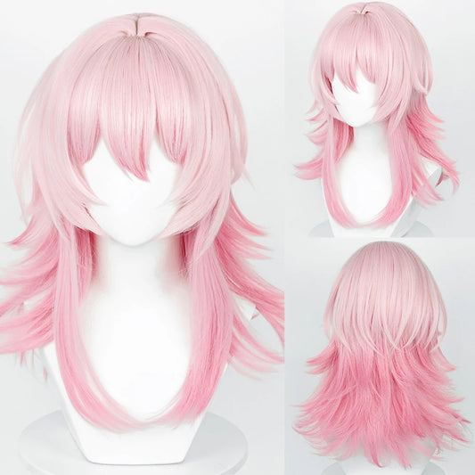 Ombre Pink Synthetic Wig For Women Heat Resistant Straight Cosplay Anime Game Hair For Daily Parties 🎀💖✨