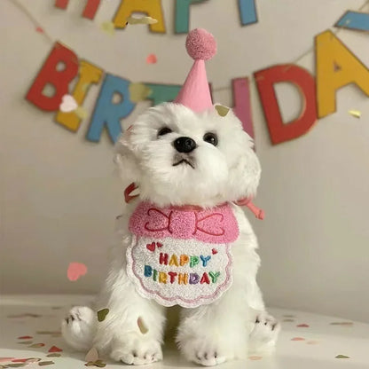 Kawaii Birthday Bash Set 🎉🐾 Cute Dog & Cat Hat & Bandana Accessories for Pawesome Celebrations! 🌟