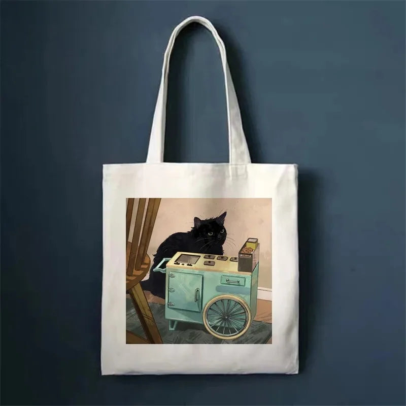 🐾 Whimsical Cat Canvas Tote 🌈 - Cute & Eco-Friendly Shopping Bag for Trendy Girls 🛍️✨ - Pixie Quill