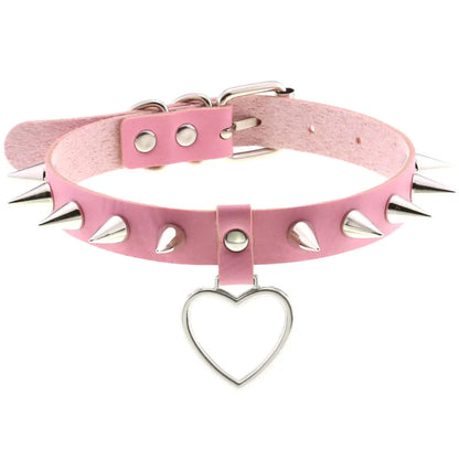 Pink Lace Leather Choker With Heart Pendant, Punk Gothic Style ✨💗