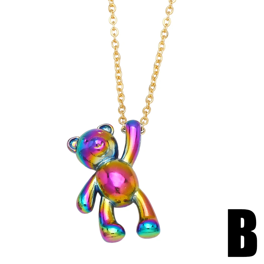 Kawaii Gold-Plated Rainbow Puppy Necklace 🐶✨ | Cute Animal Jewelry Gift for Women 🌈💖