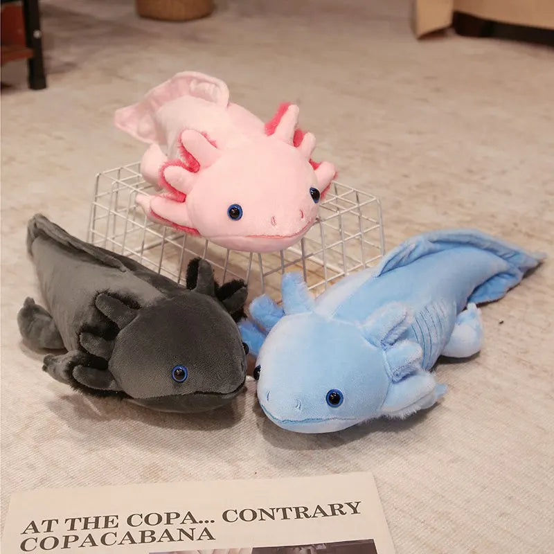 ]Colorful Axolotl Plushie 🌈✨ - Cute Salamander Stuffed Toy for Kids 🎁🐾 - Birthday Gift in Pink, Yellow, Grey & Blue