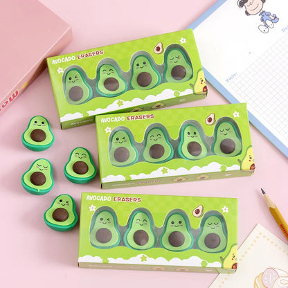 🍏✨ Adorable Avocado Friends: 4-Piece Fun Eraser Set for Kids! 🌟🥑