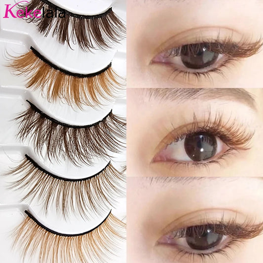 🌈 Kawaii 5 Pairs Faux Mink Brown Strip Lashes ✨ Whimsical Eye Extensions for Fun Looks! 🥳