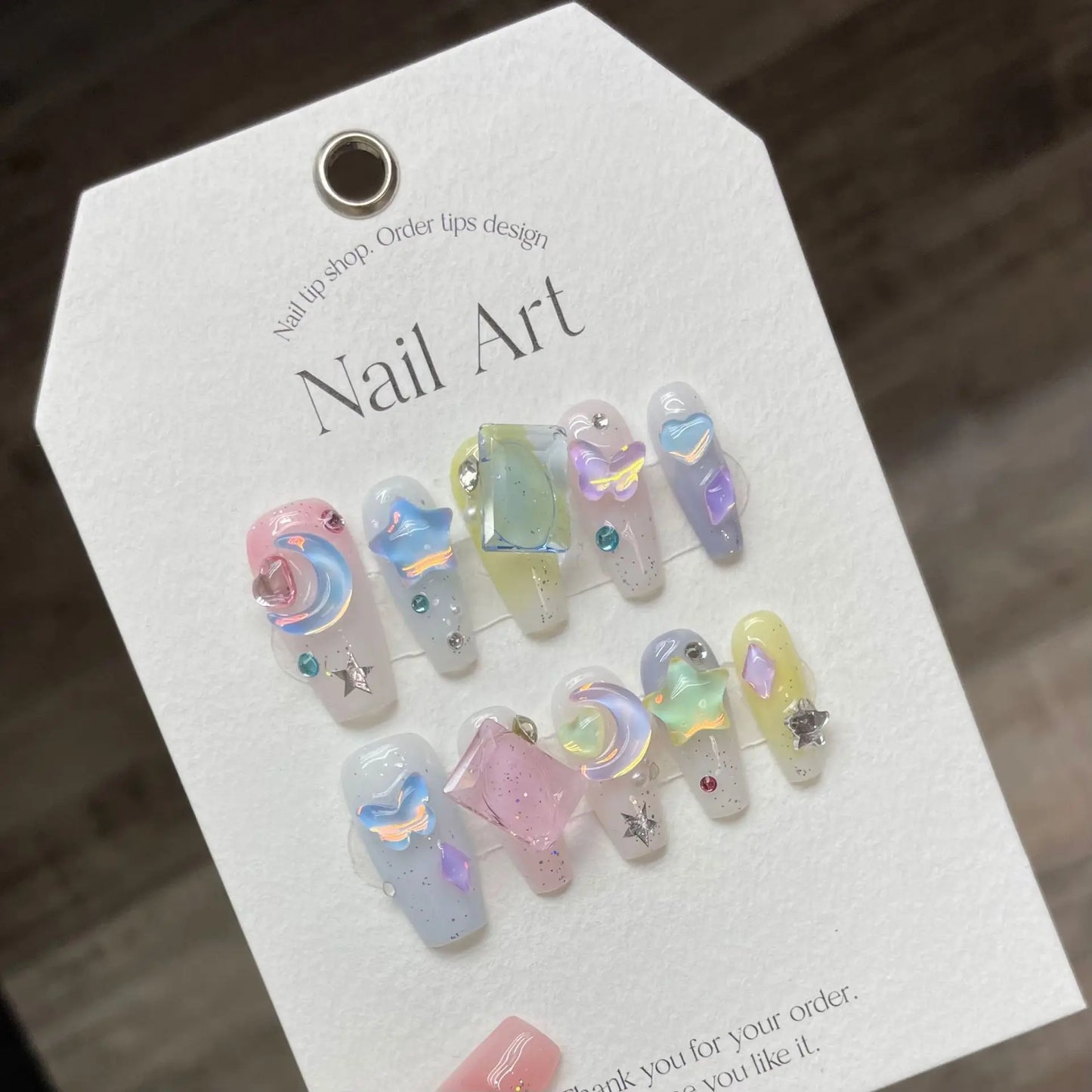 Kawaii 10Pcs Starfish & Rabbit Press-On Nails 🌊🐇✨ | Colorful Handmade Full Cover Nail Tips for a Cute Manicure!