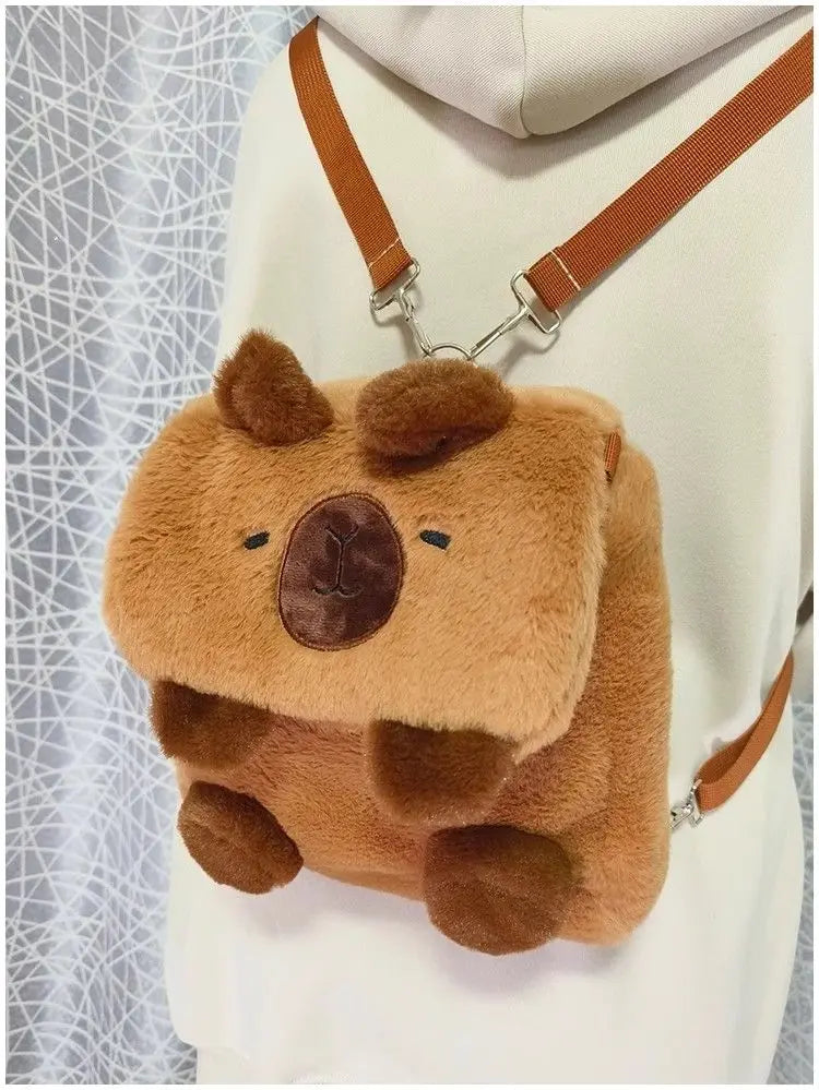 🦙 Cuddly Capybara Backpack 🎒 Fluffy Fun Bag for College Adventures! ✨🐾 - Pixie Quill